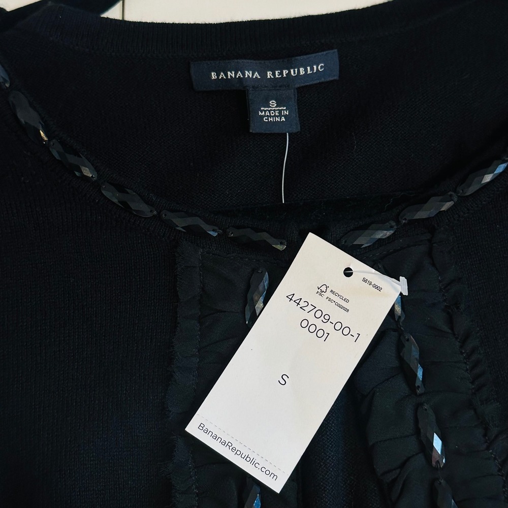 Banana‎ Republic Black Embellished Ruffle Trim Cardigan Sweater Size Small - Picture 6 of 8